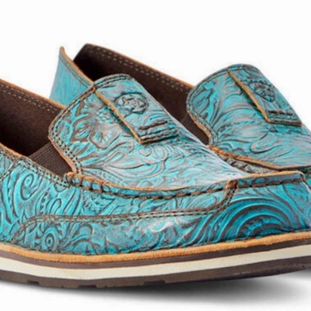 Ariat Blue and Brown Western Floral Loafers Sz 6 - Picture 12 of 12